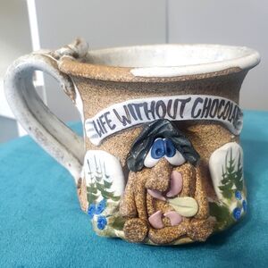 Ugly Funny Face Studio Art Pottery Mug Unique 3D Life Without Chocolate Gag Gift